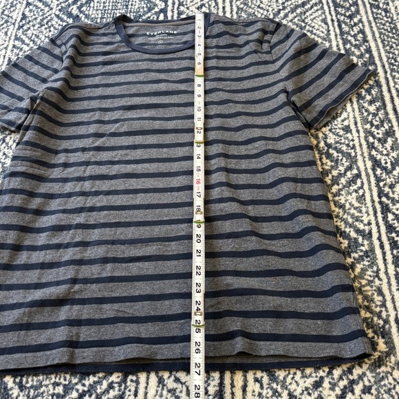 Everlane Ringer Striped T Shirt Mens Medium Crew Neck Gray Navy Blue Cotton - Picture 3 of 5